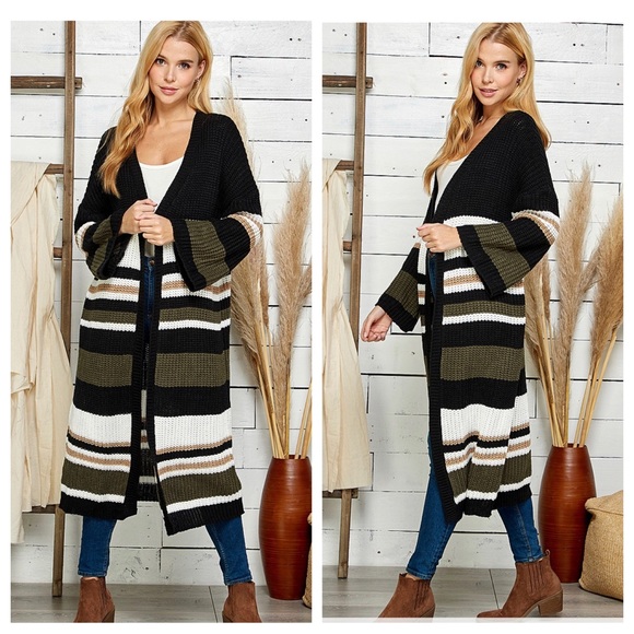 25 MULTI COLOR BLOCK OPEN FRONT LONG CARDIGAN - Picture 1 of 4